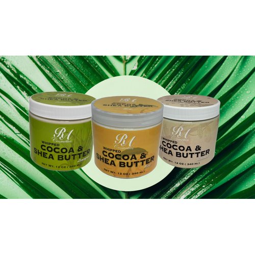 RA COSMETICS Whipped Cocoa & Shea Butter, Unscented - 12oz | 100% Pure & Natural Skin Moisturizer with Coconut Oil | Vitamin-Rich Body Butter for Soft, Supple, and Radiant Skin & Healthy Hairs