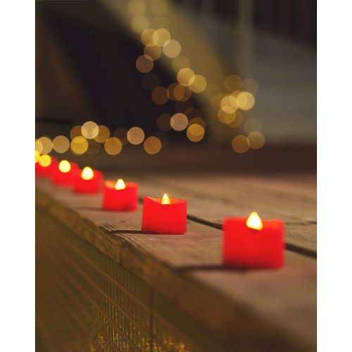 Homemory Red Tea Lights Candles Battery Operated, 24-Pack Flameless Votive Candles, 200+Hours Flickering LED Colored Tealights Candles for Halloween, Christmas, Theme Party, Wedding Table Decor