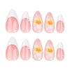 French Tip Press on Nails Medium Almond Fake Nails Flower False Nails White Pink Acrylic Nails Design 3D Floral Glue on Nails Full Cover Glossy Stick on Nails Artificial Nails for Women Manicure 24Pcs