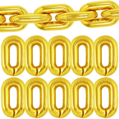 24 Pcs Chain Balloons,Giant Gold Chain Balloons Garland,16 Inch Foil Chain Balloons for 80s 90s Party Decorations Birthdays Weddings Graduations Hip Hop Retro Theme Party Supplies (Gold)