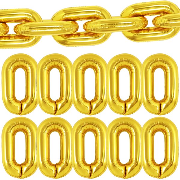 24 Pcs Chain Balloons,Giant Gold Chain Balloons Garland,16 Inch Foil Chain Balloons for 80s 90s Party Decorations Birthdays Weddings Graduations Hip Hop Retro Theme Party Supplies (Gold)
