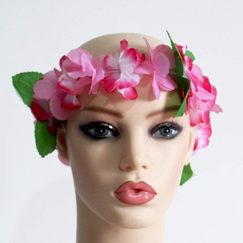 Hawaiian Leis Headband Wristbands Hawaii Tropical Luau Necklace Headpiece Bracelets Hair Bands Flower Leaf Wreath Women Summer Beach Vacation Wedding Birthday Party Favors Supplies Decorations 24 PCS