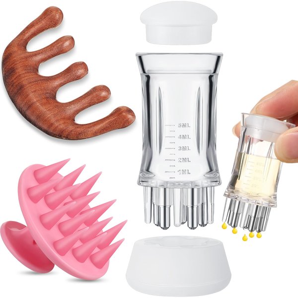 Nuogo 3 Pcs Scalp Applicator Comb, Scalp Scrubber, Scalp Massage Comb Set Include Hair Oil Applicator, Hair Scalp Massager, Wooden Head Scalp Comb for Hair Growth Care Remove Dandruff Stress Relief