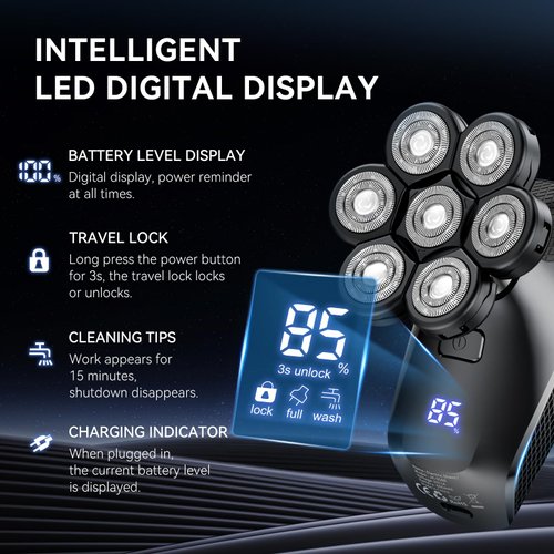 7D Head Shaver,5 in 1 Bald Head Shavers for Men, Head Electric Razor with Nose Hair Sideburns Trimmer, Waterproof Wet/Dry Mens Grooming Kit, LED Display, USB Rechargeable, Gifts Travel Case