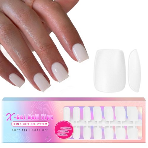 KQueenest Gel x Nail Tips Square Acrylic Press on Nails Extra Short Natural Semi-transparent Gel Tip Nails Fake Nails Press ons Pre Colored Soft Gel Nail Tips False Nails 300 Pcs, White