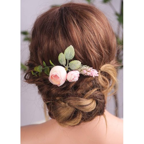 Kercisbeauty Pink Hair Comb for Brides Wedding Bridal Garden Headpiece Prom Hair Accessories Boho Hair Piece (Pins)