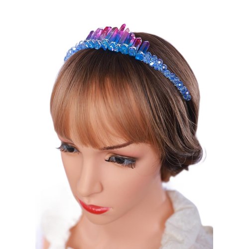 Teyglen Raw Crystal Quartz Headband Clear Crystal Headband Moon Goddess Hair Band Hoop Mermaid Witch Bride Headpiece Hair Accessories for Women Girls (Purple and blue)