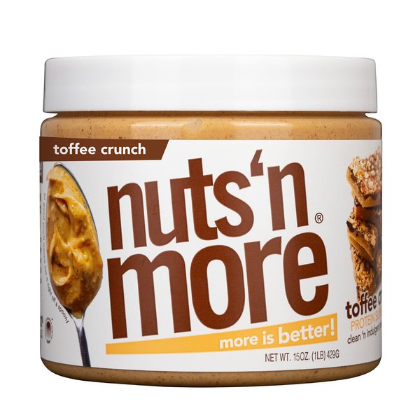 Nuts ‘N More Toffee Crunch Peanut Butter Spread, Added Protein All Natural Snack, Low Carb, Low Sugar, High Protein Flavored Nut Butter (15 oz Jar)