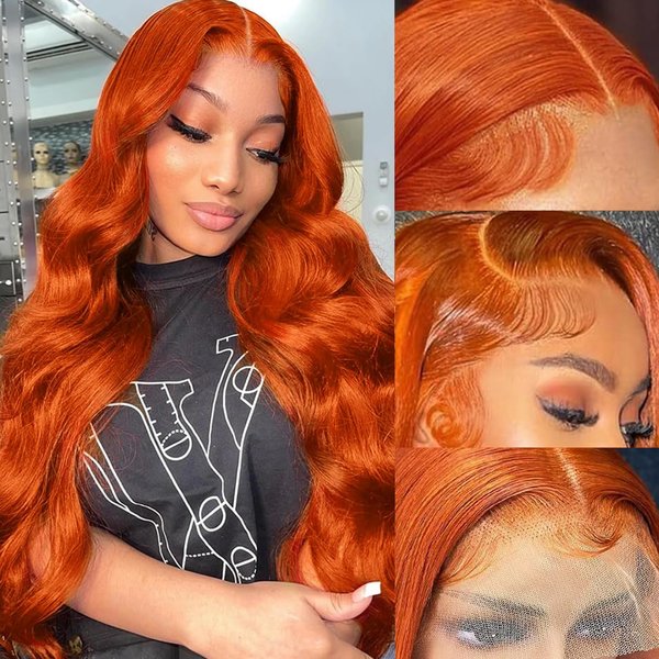 30 Inch Ginger Lace Front Wigs Human Hair 180% Density Ginger Orange Body Wave Wigs Human Hair Pre Plucked with Baby Hair Orange 13x4 HD Lace Front Wigs Glueless Wigs Human Hair for Black Women