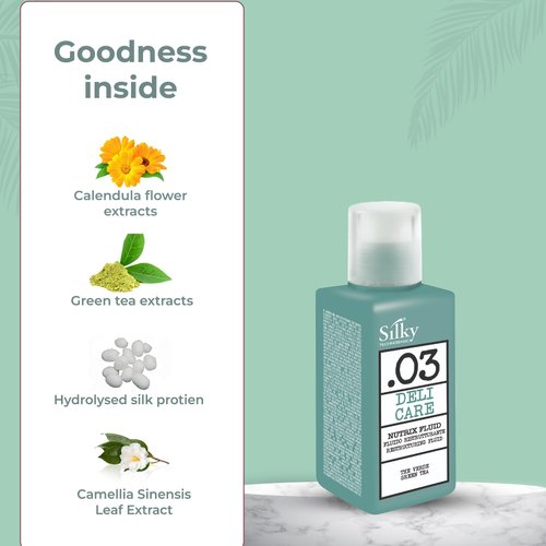 SILKY .03 NUTRIX FLUID SERUM with Green Tea Extract for Instant Leave-In Treatment for Silky Finish and UV Protection 100ml