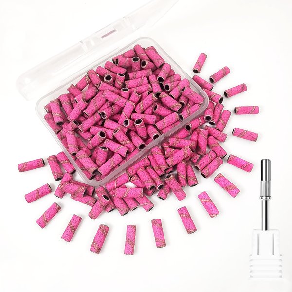 Nail Drill Bit, Corfulra Small Sanding Bands for Nail Drill with 3.1mm Mandrel Bit, 100pcs Newest 240 Fine Grit Nail File for Nature Acrylic Nails Cuticle Prep Nails，Pink