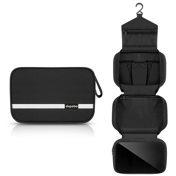 dopobo Travel Toiletry Bag for Women, Dopp Kit for Men, Waterproof Makeup Bag Shaving Bag with Hanging Hook, Portable Toiletry Organizer for Traveling and Camping (Black)