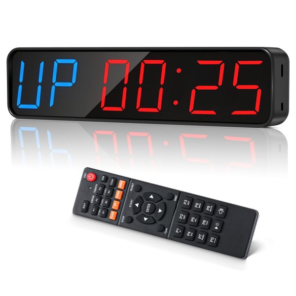 Jhering Gym Timer, Portable, Interval Timer with Rechargeable Battery and Built-in Magnet, LED Digital Anti Vertigo Display, Upgraded Workout Clock for Home Gym Garage Fitness(1.5" Black)