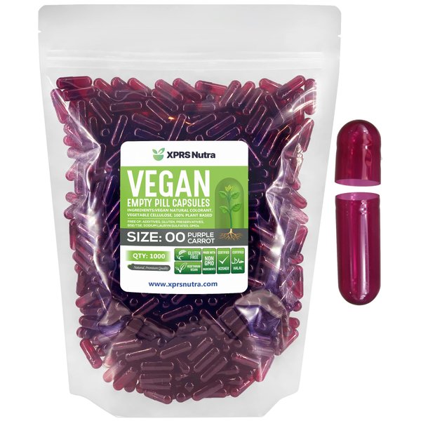 XPRS Nutra Size 00 Empty Capsules - 1000 Count Empty Vegan Capsules - Vegetarian Empty Pill Capsules- DIY Vegetable Capsule Filling- Veggie Pill Capsules Empty Caps (Purple Carrot)