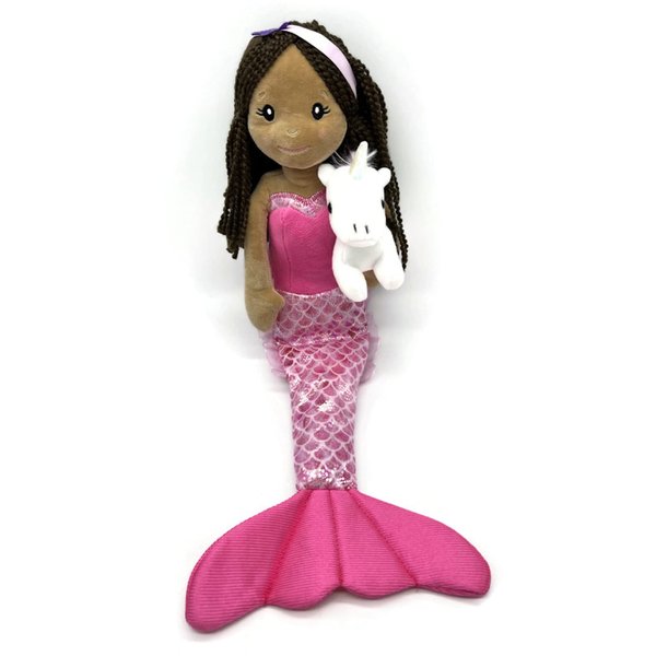 The Petting Zoo Mermaid Doll with Small Unicorn Stuffed Animal- Great Gifts for Girls, 17 in (Dark Skin)