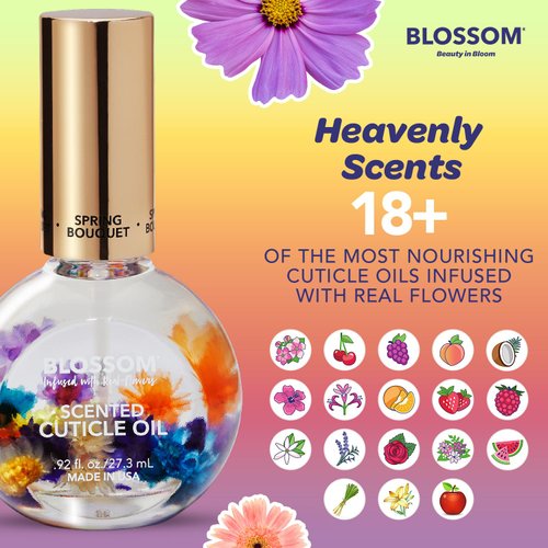 Blossom Hydrating, Moisturizing, Strengthening, Scented Cuticle Oil, Infused with Real Flowers, Made in USA, 0.42 fl. oz, Spring Bouquet