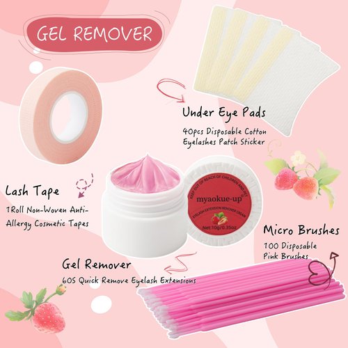 Eyelash Extension Remover Kit - 10ML Strawberry Scented Lash Remover for Lash Extensions | Includes Eye Patch & Microswab Brushes | Gentle Formula, Quick Dissolving, No Irritation(Strawberry)