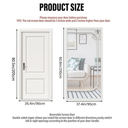 Cat Resistant Mesh Screen, 38" x 83" Cat Resistant Door Screen with Zipper Stop Cats Running Out, Thickened Cat Resistant Mesh Screen Door Pet Door Screen for Cat Pet Home Bedroom, Living Room Door