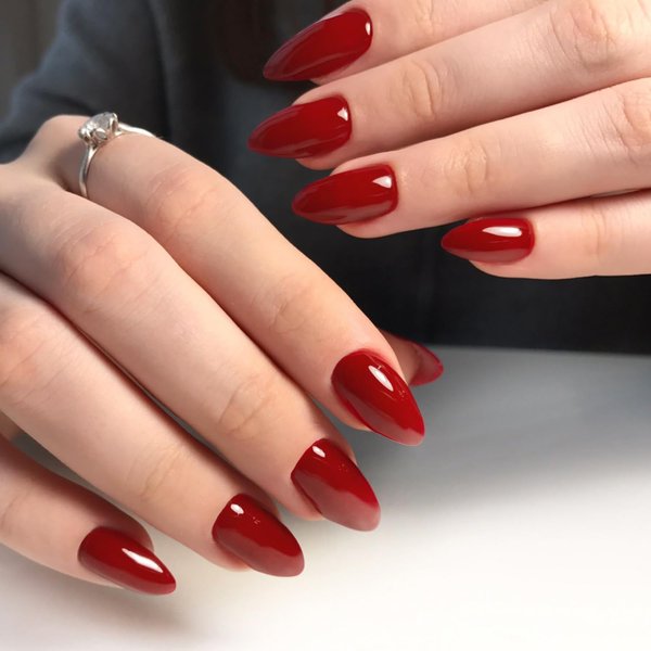 Kikmoya Red Almond Press on Nails Short Reusable False Nails Full Cover Fake Nails Kit Stick on Nails Tips for Women in 15 Sizes -30pcs
