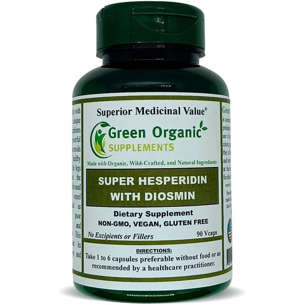 Green Organic Supplements Hesperidin, Diosmin, Narangin, Unique Formula (Hand Made, Non-GMO, Vegan, & Gluten Free) (Single)
