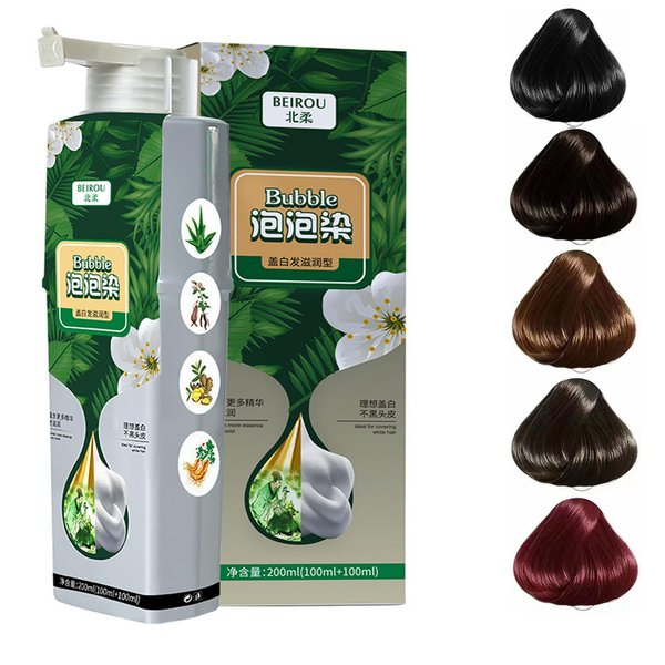 Plant Extract Hair Dye Foam Shampoo for Grey Hair Color, Natural Dyeing for Women and Men (BLACK)