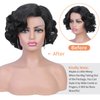 HANNE Short Curly Wigs for Black Women Side Part Ombre color Root Lace Part Short Wigs Curly Heat Resistant Loose Wave Black Women Wigs (Natural Black)