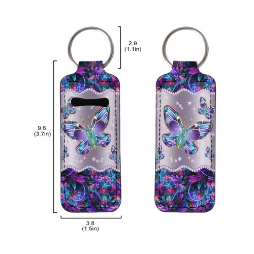 Gearider Blue Bling Butterfly Compact Lip Gloss Tube Holder Keychain, Lipstick Sleeve for Backpack
