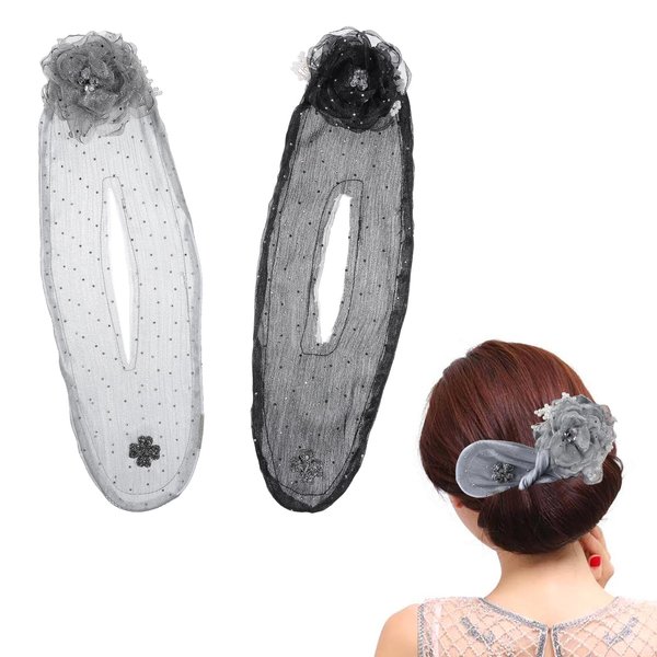 JIEYAO 2PCS Hand Embroidered Flowers Deft Bun, French Hair Bun Maker Sparkly Ball Hair Clip Flower Hair Bun Roller Lazy Hair Curler Deft for Long Thin Hair Accessories for Women