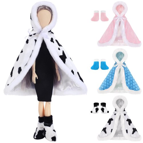 Bencailor 6 Pcs Christmas Elf Doll Clothing Accessories Set Elf Clothes Set Elf Costume with Dolls Shoes Snow Boots for Doll Accessories (Black and White, Blue, Pink)