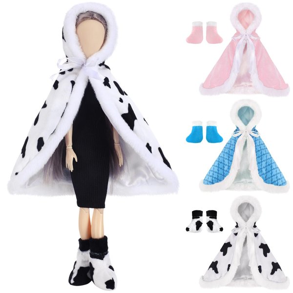 Bencailor 6 Pcs Christmas Elf Doll Clothing Accessories Set Elf Clothes Set Elf Costume with Dolls Shoes Snow Boots for Doll Accessories (Black and White, Blue, Pink)