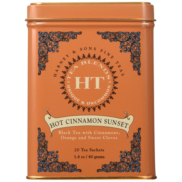 Harney & Sons Caffeinated Hot Cinnamon Sunset Black Tea with Orange and Cloves Tin, 20 Count, Pack of 3