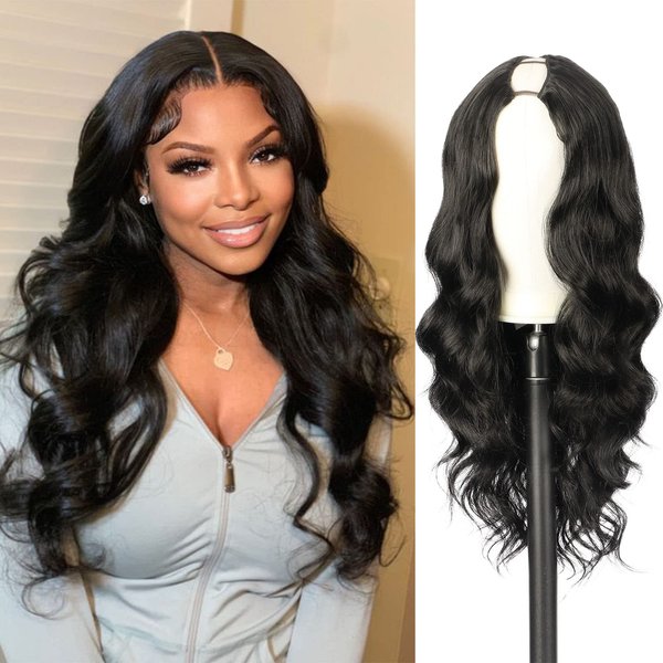 Oseti V Part Wig Body Wave Synthetic Wigs for Women 24inch Black Hair V Part Wigs Upgrade U Part Wigs Glueless Full Head Clip in Half Wigs for Black Women Thin Leave Out V Shape Wig