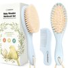 Baby Hair Brush and Comb Set for Newborn - Wooden Baby Hair Brush Set with Soft Goat Bristle, Baby Brush Set for Newborns, Baby Brush and Comb Set Girl, Boy, Toddler Cradle Cap Brush (Oval, Frost)
