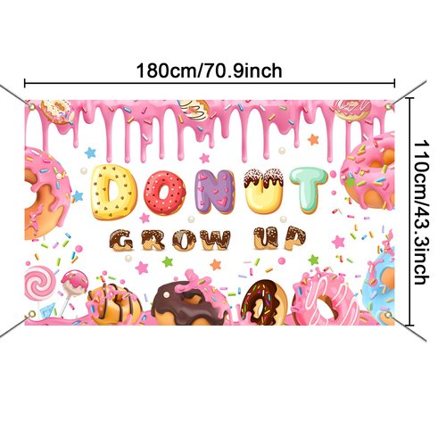 Mocsicka Donut Grow Up Backdrop Banner for Girls Donut Grow Up Party Decorations Donut Birthday Party Supplies Grow Up Photography Background (Pink, 70.8x43.3 Inch)