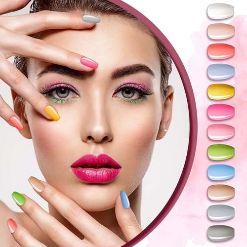 720 Pieces 30 Sets Medium Square False Artificial Nails Ballerina Coffin Press on Nails Solid Color Full Cover Glossy Fake Nails Tips for Women Girls DIY Nail (Bright Colors)