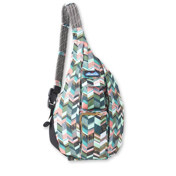KAVU Original Rope Sling Pack with Adjustable Rope Shoulder Strap, Coastal Blocks