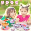 32Pcs Unicorn Tea Party Set for Little Girls Princess Tea Time Toys Playset Including Tin Tea Set Carrying Case Food Sweet Hair Clips and Rings Unicorn Toys Gifts for Kids Age 3 4 5
