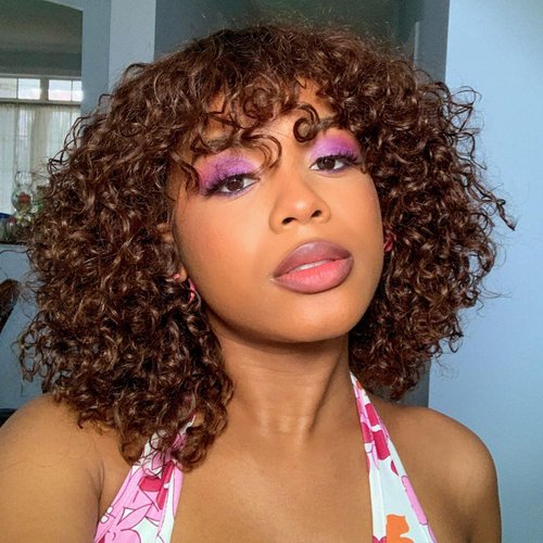 DÉBUT Ombre Auburn Brown Short Curly Bob Wigs 100% Human Hair with Bangs 10 Inches Water Wave Glueless Wear and Go Bang Wigs 150% Density Dark Roots with Brown