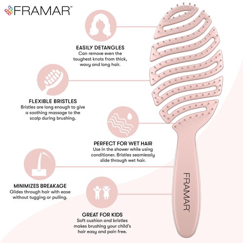 FRAMAR Vented Hair Brush For Thick Hair,Wet Hair Brushes For Women, Flex Wet Hair Brush Detangler, Hairbrush For Women, Hair Brush For Blow Drying