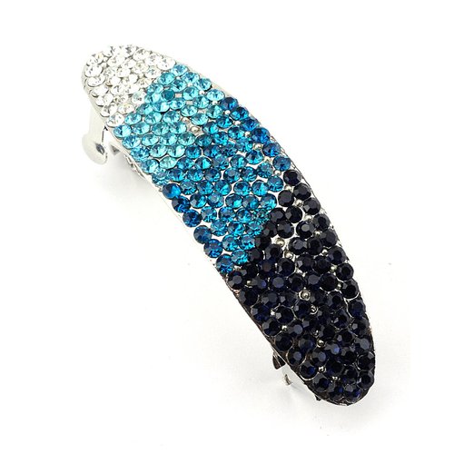 Women's Rhinestone Metal Hair Barrette Clip Hair Pin Antique Silver IMB2078, Blue