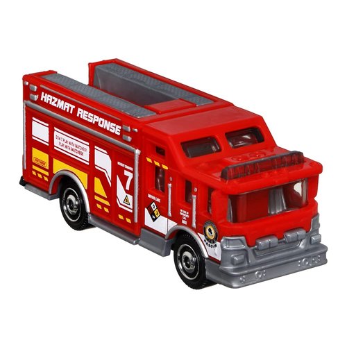 Matchbox Hitch & Haul Die-cast Vehicle Playset - Fire Rescue ~ 6 Piece Set ~ Hazmat Response Truck and Ambulance ~ Includes Firefighters, Billboard Sign and 2 Safety Barriers