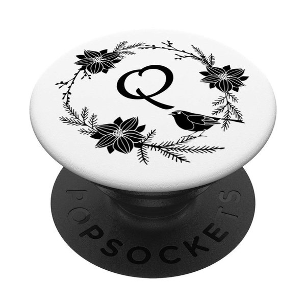 Cell Phone Pop Out Holder,Black and White Floral Letter Q PopSockets Grip and Stand for Phones and Tablets