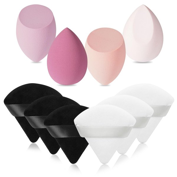 MAGIMODAC 6pcs Make Up Velvet Powder Puffs & 4pcs Makeup Sponges Set, Professional Beauty Make-up Set Triangle Face Powder Puff Dry Wet Use for Foundation Cream and Powder (Pink)