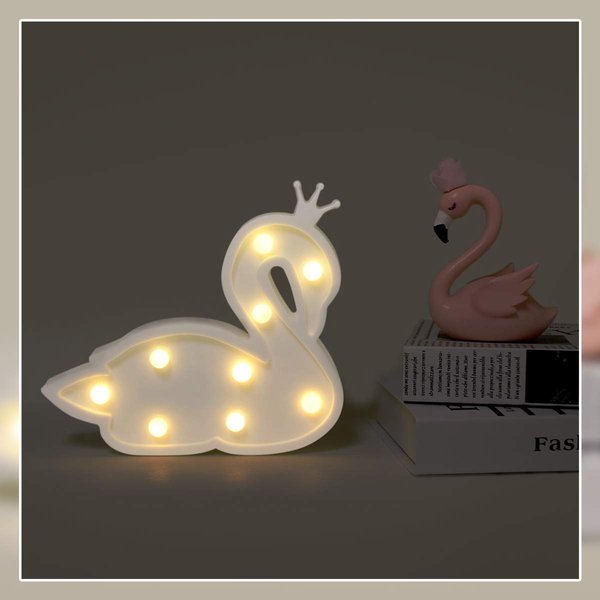 GUOCHENG Swan Marquee Light Decor Light LED Night Light Battery Operated Table Lamps on Wall for Party Children Kids Bedroom Lighting Decoration, Birthday Christmas Gifts for Kids (White Swan)