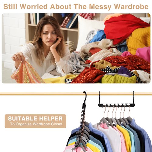 HOUSE DAY Closet Organizers and Storage, Magic Space Saving Hangers, Multi Hanger Closet Organizer with 7 V-Shaped Groove, College Dorm Room Essentials, Closet Storage Organization for Wardrobe
