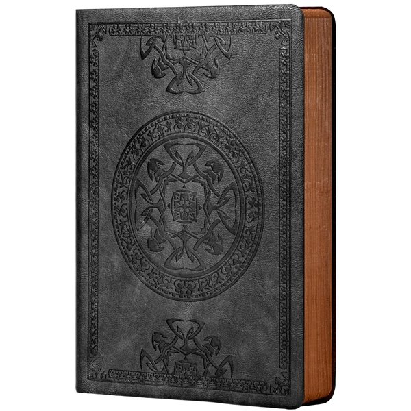 CAGIE Leather Vintage Journal for Men Soft Cover 256 Lined Pages Notebook 180 Lay Flat for Writing Travel Diary, 5.7'' X 8.3'', Black