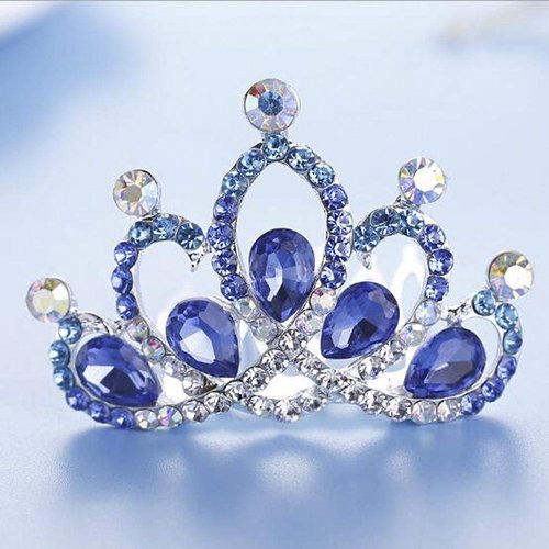JAKAWIN Flower Girl Headpiece Wedding Hair Comb Rhinestone Tiara Crown Birthday Gift for Girls (Blue)