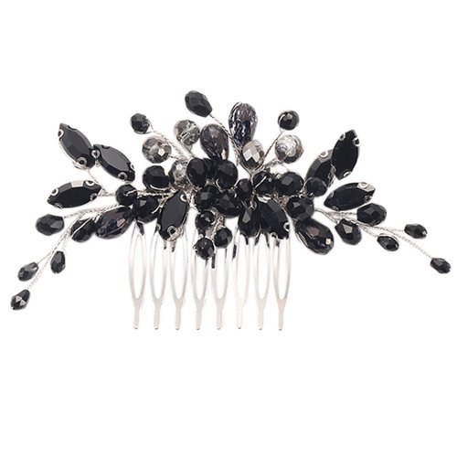 AUNEAL Hair Accessories for Women and Girls Bride Wedding Hair Comb Black Crystal Side Comb Bridal Hair Piece Leaf Headpiece Bridesmaid