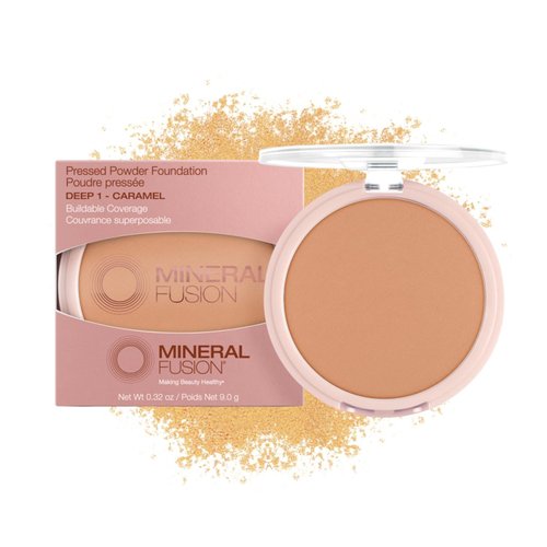 Mineral Fusion Pressed Powder Foundation, Deep 1 - Med/Tan Skin w/Golden Undertones, Age Defying Foundation Makeup with Matte Finish, Talc Free Face Powder, Hypoallergenic, Cruelty-Free, 0.32 Oz