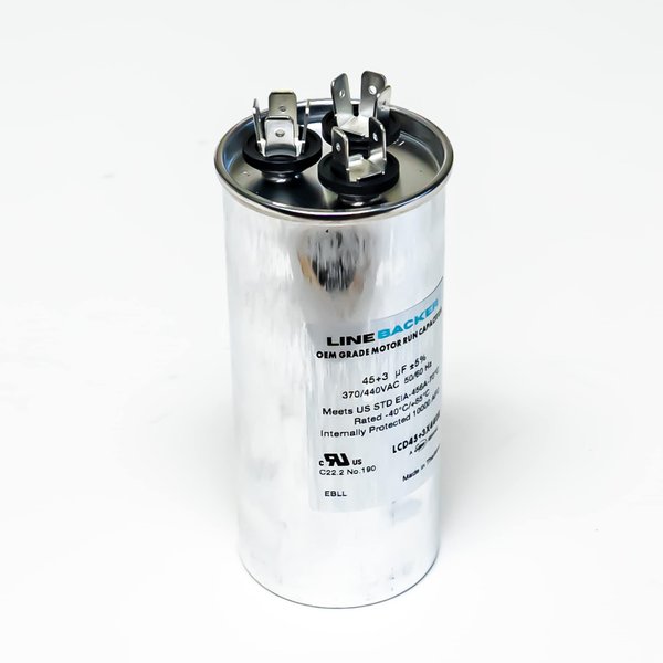 Supco Capacitor Round Dual Run 45 + 3 uf 370/440 Volts for HVAC Motors Compressors LCD45+3X440R Linebacker
